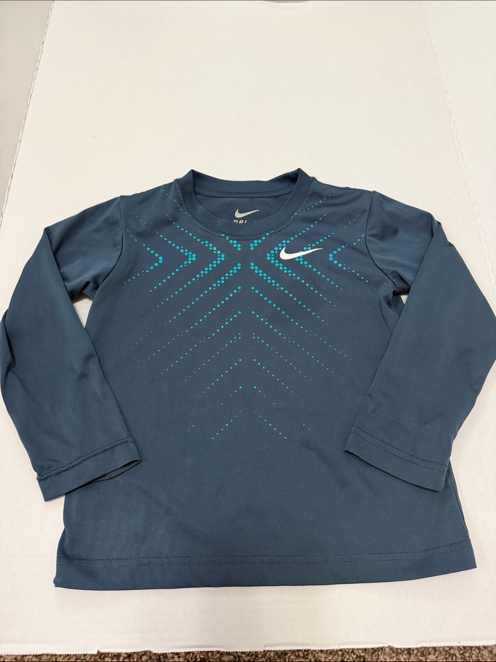 Nike Kids Long-Sleeve Top in Navy with Teal Accent